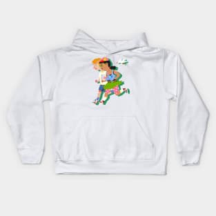 Running couple with bird Kids Hoodie